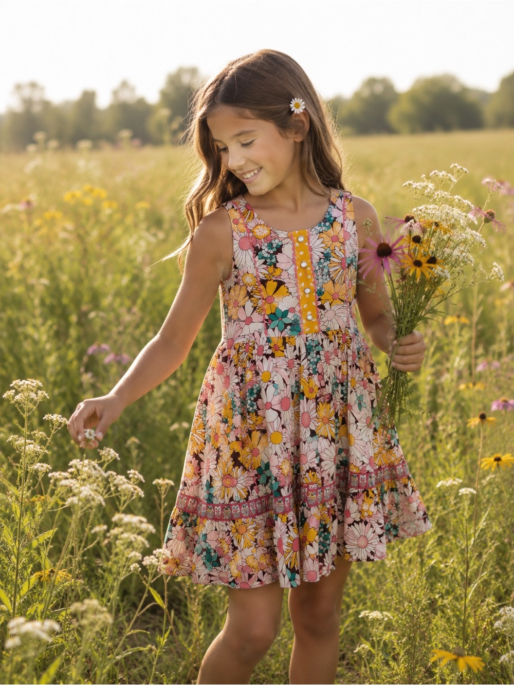 Wildflowers Pink & Yellow Floral Button-Front Sundress